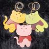 [byDream] Genuine Leather Cat Keychain, Perfect for Cat Lovers, Bag Charm, 8cm Cat, 3-Section Large Cat Pattern, Cowhide Leather, Gift, Gift (Pink)