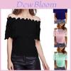 Elegantes Damen-Off-Shoulder-Kurzarm-Spitzen-Lochmuster-Freizeit-T-Shirt-Bluse für Sommerausflüge