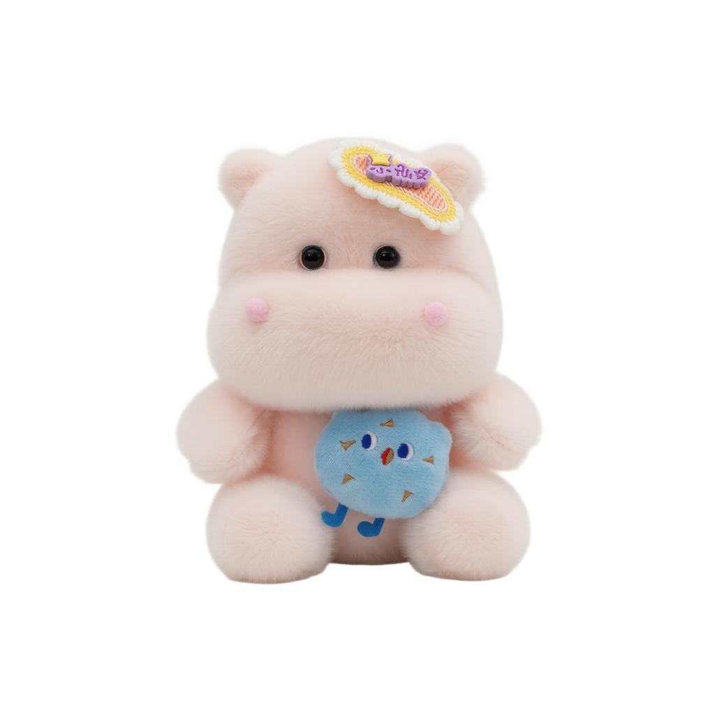 Plush Hippo Stuffed Animal Soft Plush Toy with Decorative Patch and Embroidered Details Suitable for Kids and Collectors