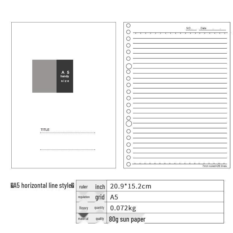 2021 A5 Loose-Leaf Planner Refill: Blank Grid & Lined Inner Pages, 6-Hole