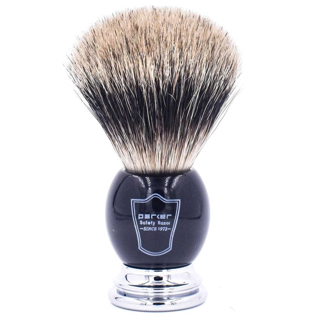 Parker Shaving Dense Foaming Badger Resin Dedicated Stand Barber Razor Brush, (100% Hair/Black Handle), Included, Shaving, Razor, [Item]