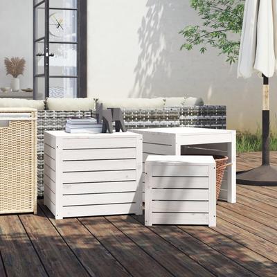 Vidaxl 3-Cz. Gartenkisten-Set, Weiß, Massives Kiefernholz