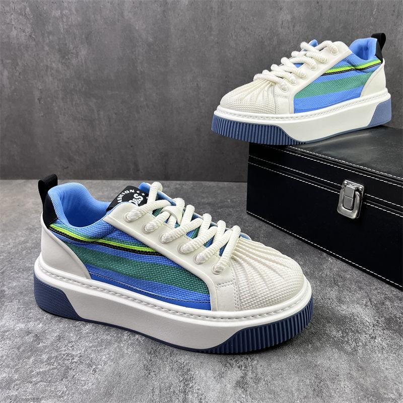 New Men's Shoes Trendy Versatile Low-top Thick Baseplate Shoes Men's Shell Head Casual Shoes Lightweight Breathable Mesh Shoes