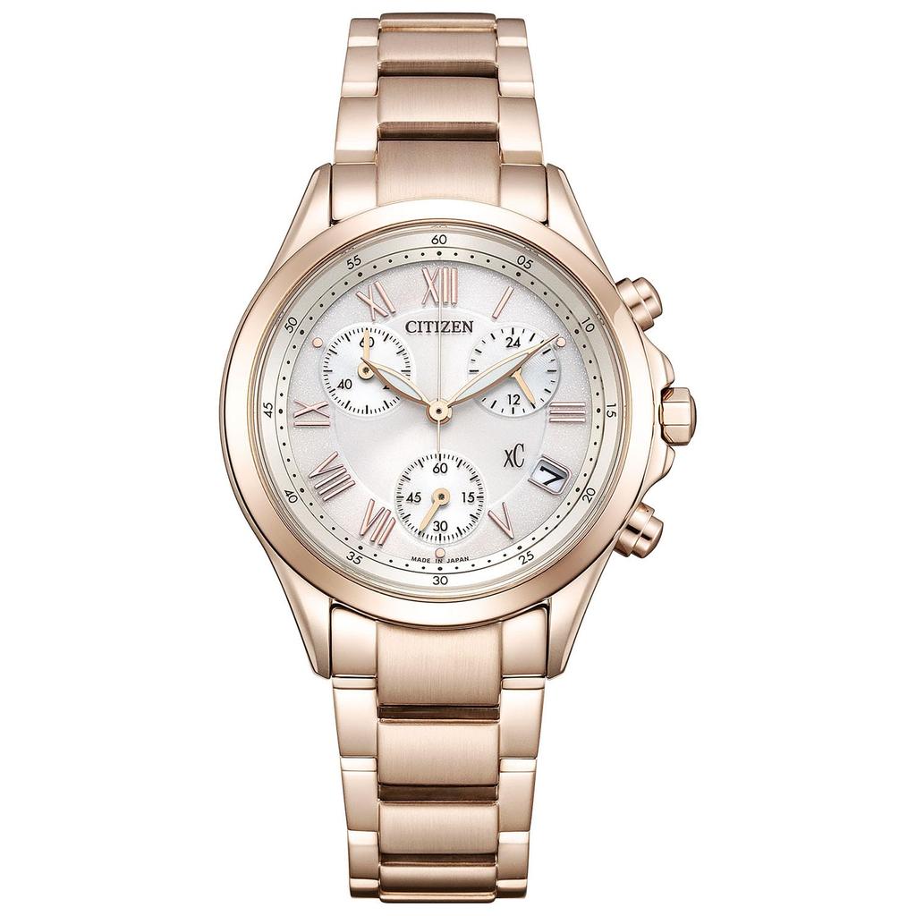 Citizen XC Chronograph Cherry Blossom White Pink Date Second Made in Watch, Waterproof, Solar-Powered Eco-Drive, Color, White, Gold, Gold, Business,