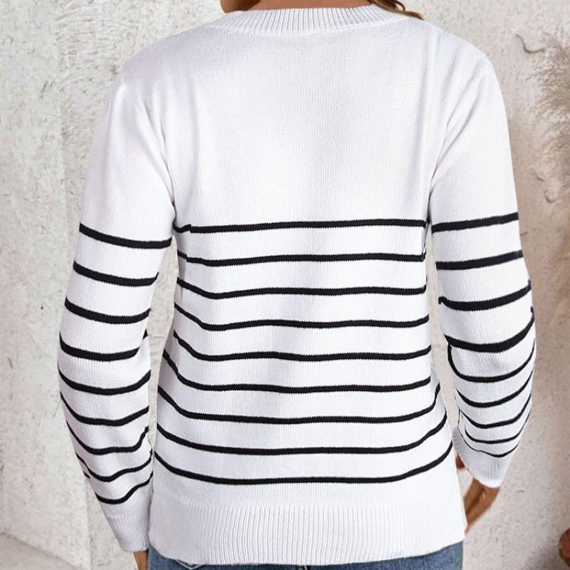 Womens Winter Striped Knit Sweater Loose Fit Round Neck Long Sleeve Casual Pullover