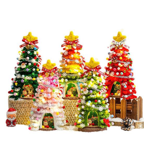 DIY Pipe Cleaners Christmas Tree Kit with String Light Twistable Plush Stick Xmas Tree