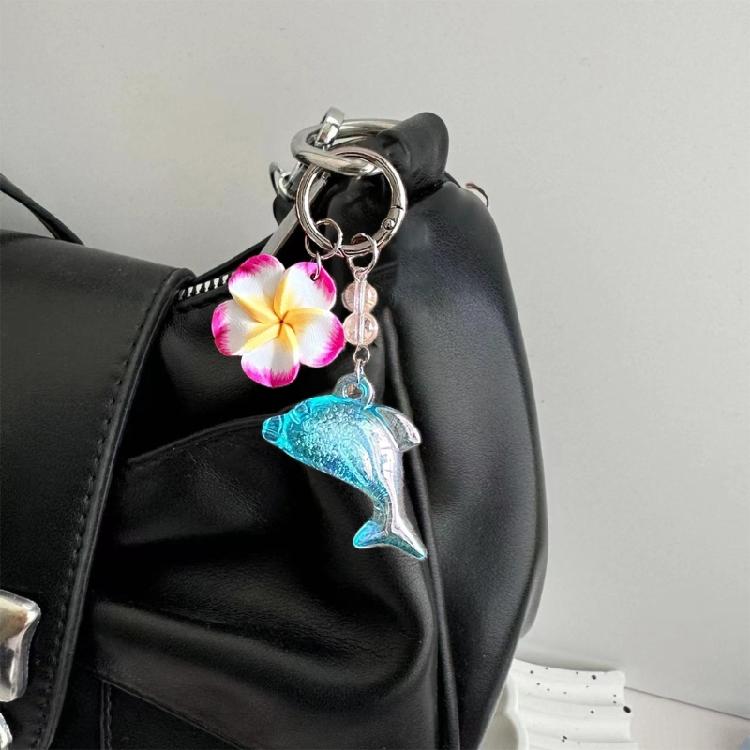 Lovely Dolphin And Flower Keychain Plastic Construction Bag Hanging Pendant Cute Gift For Girls Teens Students