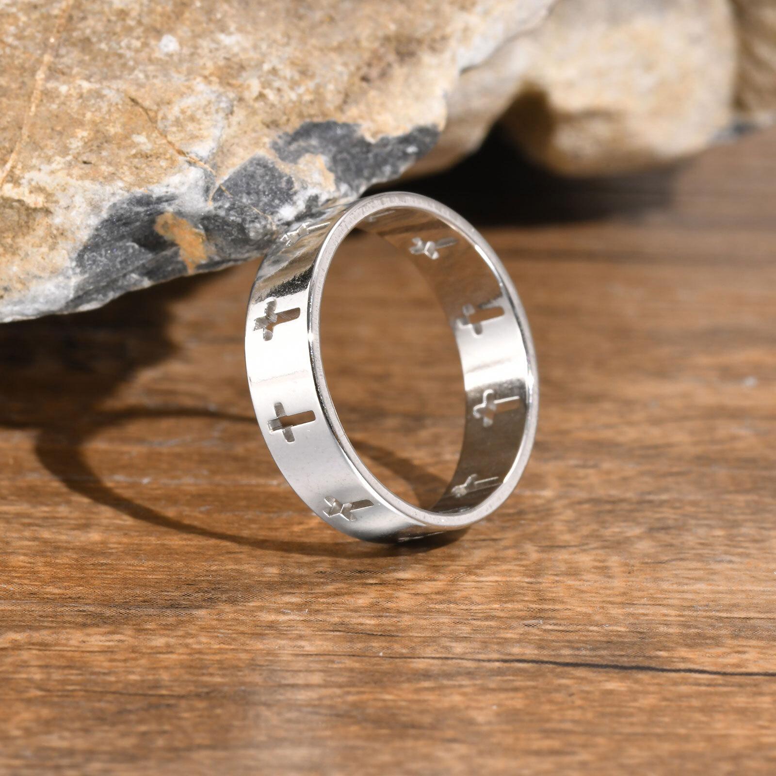 

Gothic Cross Couple Rings Stainless Steel Silver Color Jesus Cross Finger Ring For Men Women Punk Jewelry Wedding Gift Size 8