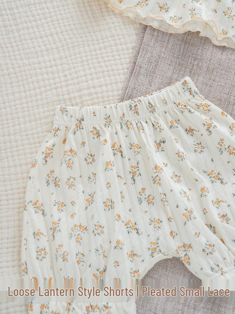 Summer Baby Girls' Floral Cotton Two-Piece Set: Breathable, Ultra-Thin Short Sleeve with Expanded Diaper Area for Infants