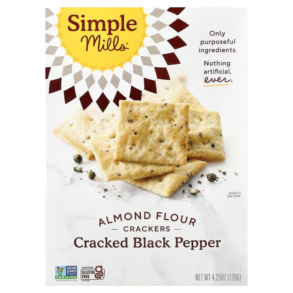 Simple Mills Gluten-Free Almond Flour Crackers, Black Pepper, 4.25 oz (120 g)