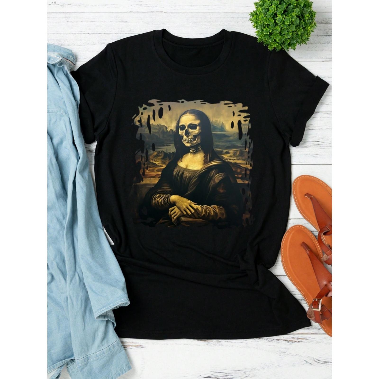 

Calvaya Plus Size Solid Color Skull Portrait Print Round Neck T-Shirt Women Graphic Tee Top For Summer XXXXXL чорний