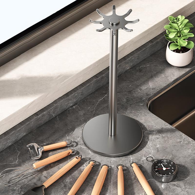 Kitchen Utensil Stand: Rotating Storage Hanger With 8 Hooks,for Countertop Organization Rotatable Cooking Utensils Holder