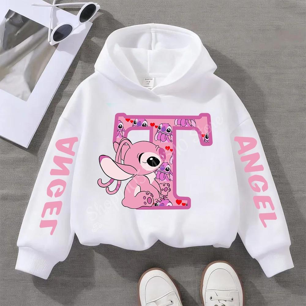 Stitch Hoodies Angel Letter A B C D E F Children Pullover Kid Casual Clothes Anime Kids Sweatshirts for Girl Boy Cartoons Tops