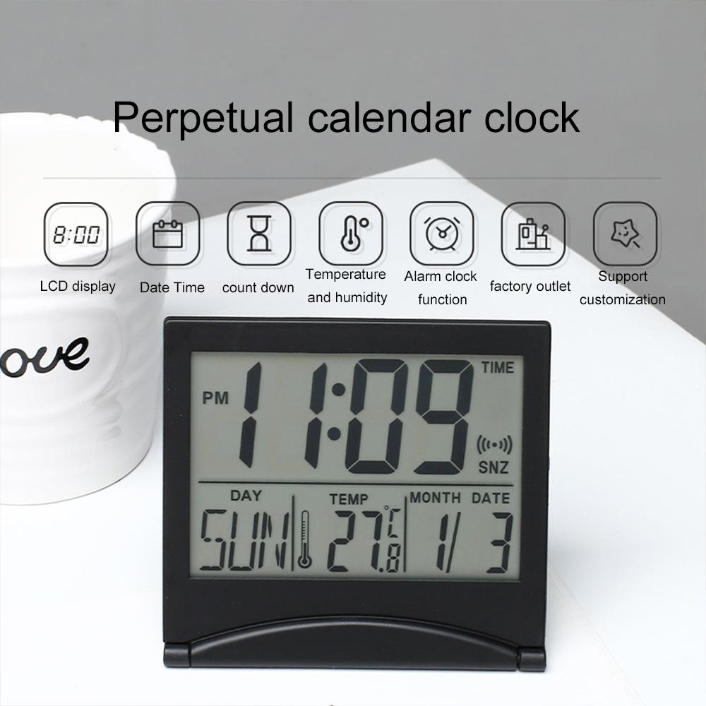 Foldable Desktop LCD Electronic Clock Multi-function Date Temperature Alarm Clock Simple and Convenient Thin Travel Clock