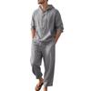 Men's Linen Long Sleeve Hooded Shirt and Pants Casual Beach Set