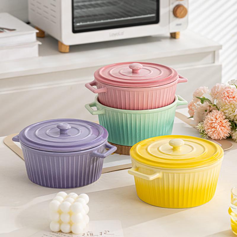 Perleson Ceramic Double-Handle Lidded Soup Noodle Bowl