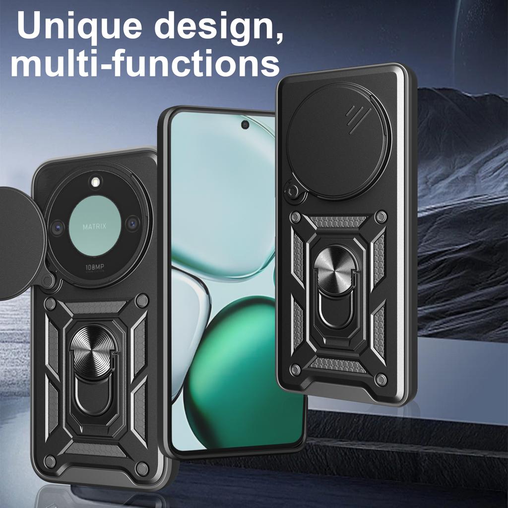 For Honor X60 5G/X9c Smart 5G Case with Slide Camera Lid PC+TPU Kickstand Phone Cover