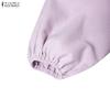 ZANZEA Camicetta casual da donna a maniche lunghe con scollo rotondo e tinta unita