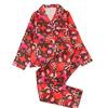 Women's Autumn/Winter Christmas Print Pajama Set - Turn-Down Collar, Long Sleeve, Long Pants, Cardigan Style