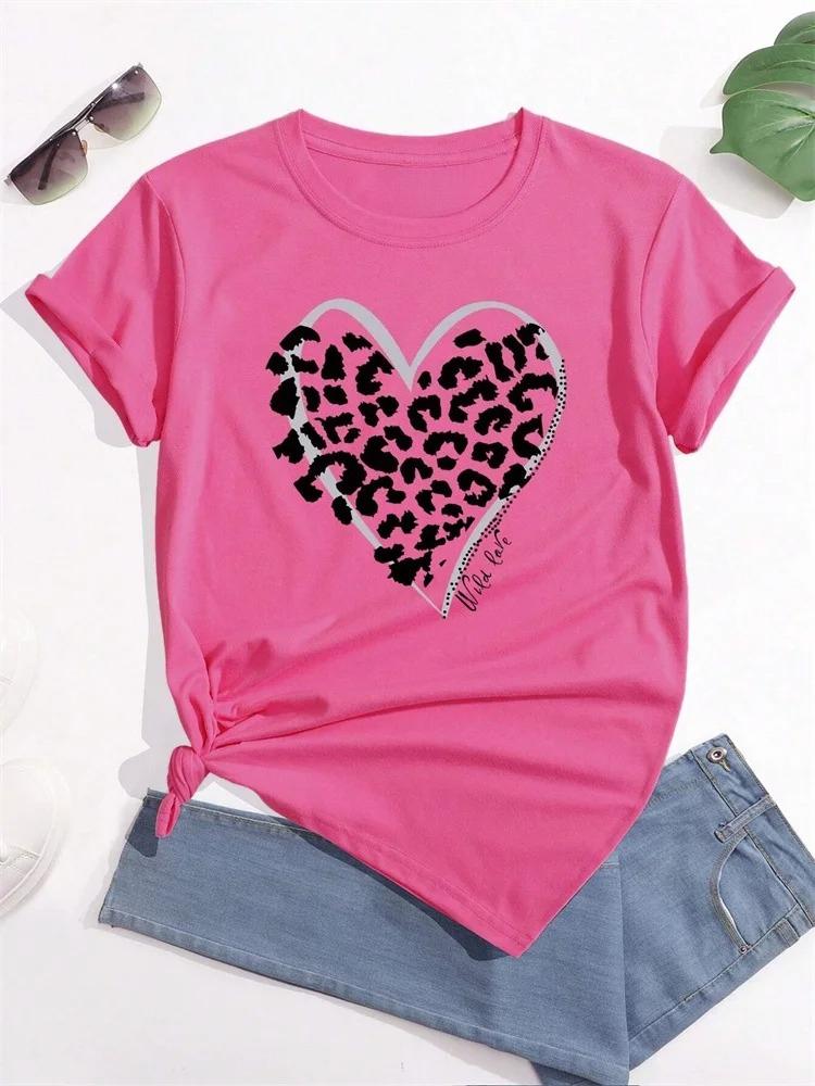 Women's Fashion Leopard Print Lip Print Summer Casual Short-Sleeve T-Shirt Summer Streetwear Graphic Tshirts Personality Y2K Top