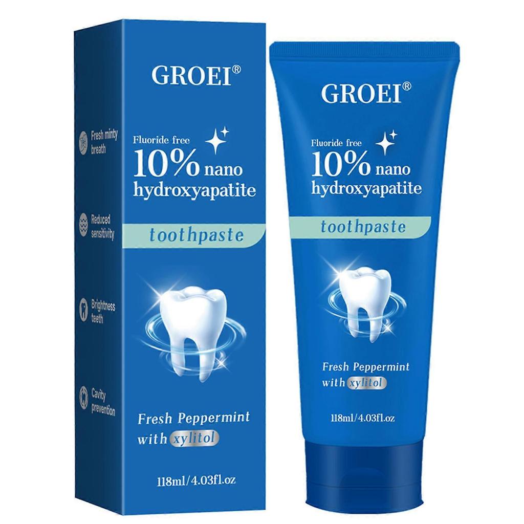 10% Nano-Hydroxyapatite Whitening Toothpaste - Fluoride-Free Deep Clean, Plaque Control & Stain Removal for Teeth Care