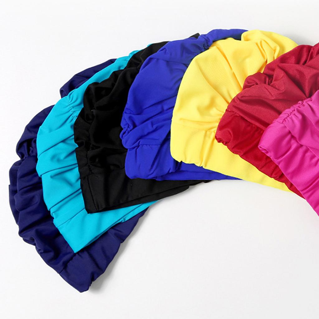 Fabric Swimming Cap for Women Man Pleated Elastic Comfort Bathing Cap Keep Hairstyle Unchanged Nylon Cloth Swim Cap