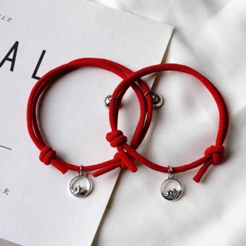 2 bucăți Magnet reglabil Brățară împletită pentru cuplu Breloc pentru cuplu Brățări îndrăgostiți