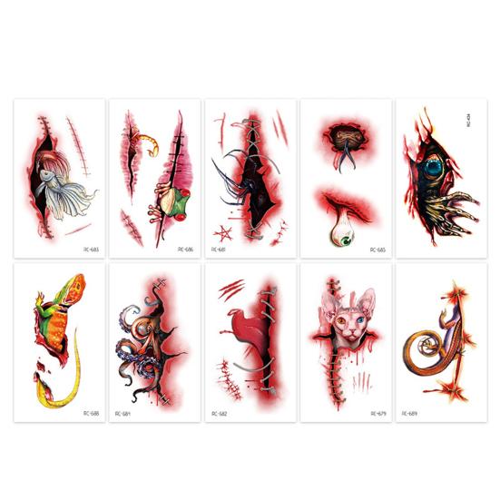 10 pezzi adesivi per tatuaggi di Halloween cicatrici temporanee cosplay body art decalcomania bambini pasqua dito modello realistico adesivi per il viso atmosfera spettrale festa evento