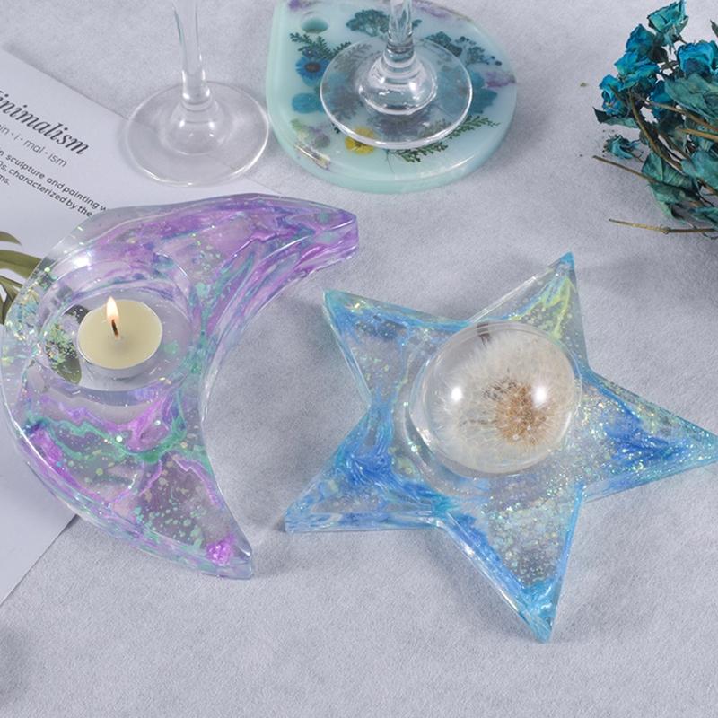 Star Moon-shaped Mold Resin Casting Candle Holder Silicone Mold Suitable for Epoxy Diy Candle Holder Family Table Decor