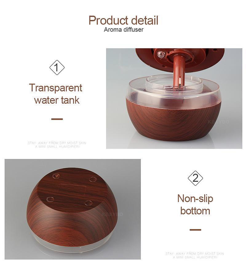 300ml USB Aroma Diffuser and Humidifier with Wood Grain Design and Silent Operation