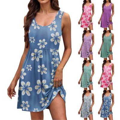 Women's Summer Fashion Tank Dress A-Line Sleeveless Casual Floral/Solid Pocket Dress