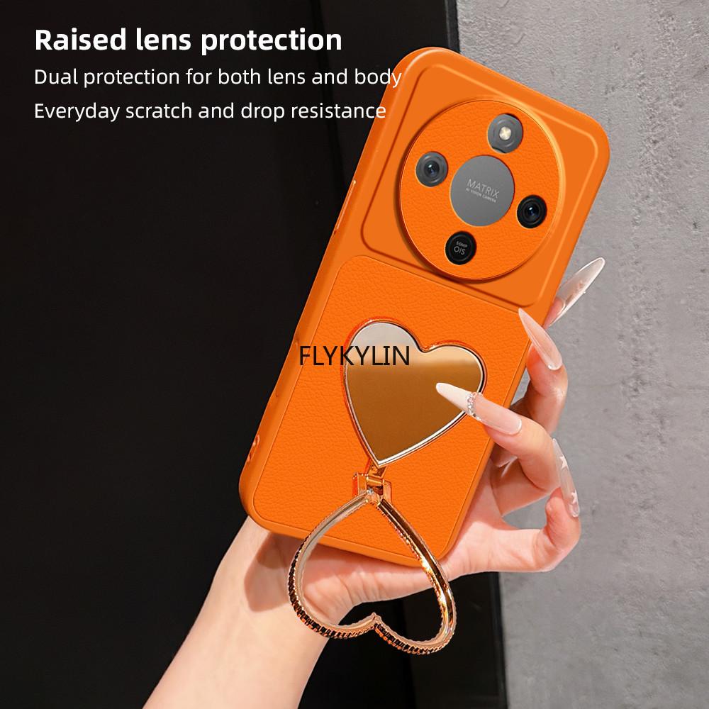 For Honor Magic 8 Lite Heart Mirror Stand Bracket Phone Case For Honor Magic 8 7 6 Pro Lite Candy PU Lambskin Leather Soft Cover