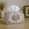 1pc Classic French Floral Tissue Box with Pink Rose Vine Bouquet Elegant-Fabric Napkin Storage Organizer for Kitchen, Car, Elegant Decorative Box, Pur