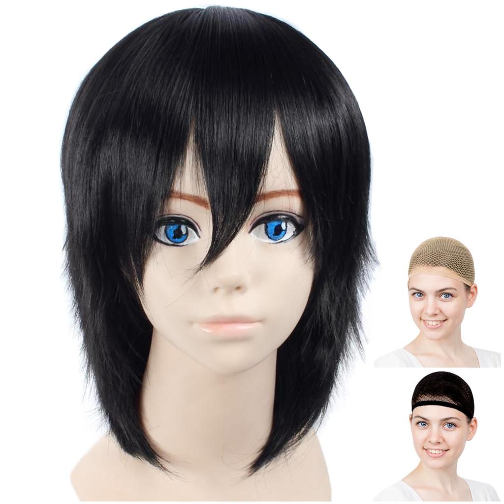 CaseEden Cosplay Wig, Premium Short Hair, 35cm, Black, 6065