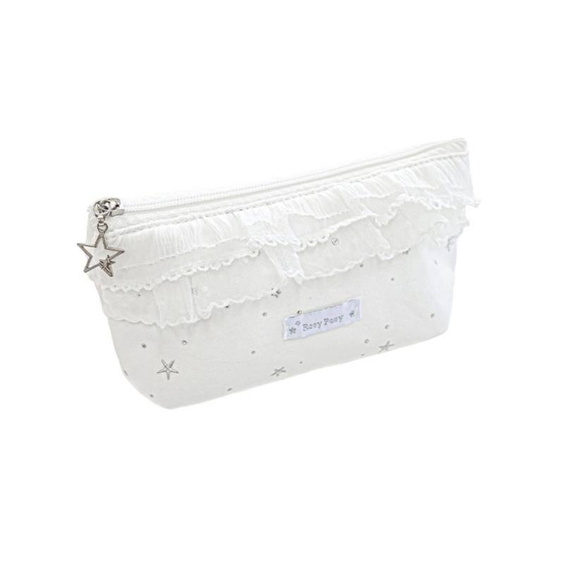 

Star Lace Trim Pencil Pouches Large Capacity Soft Cloth Pencil Case Portable Pen Organiser Bag For School Office Travel белый