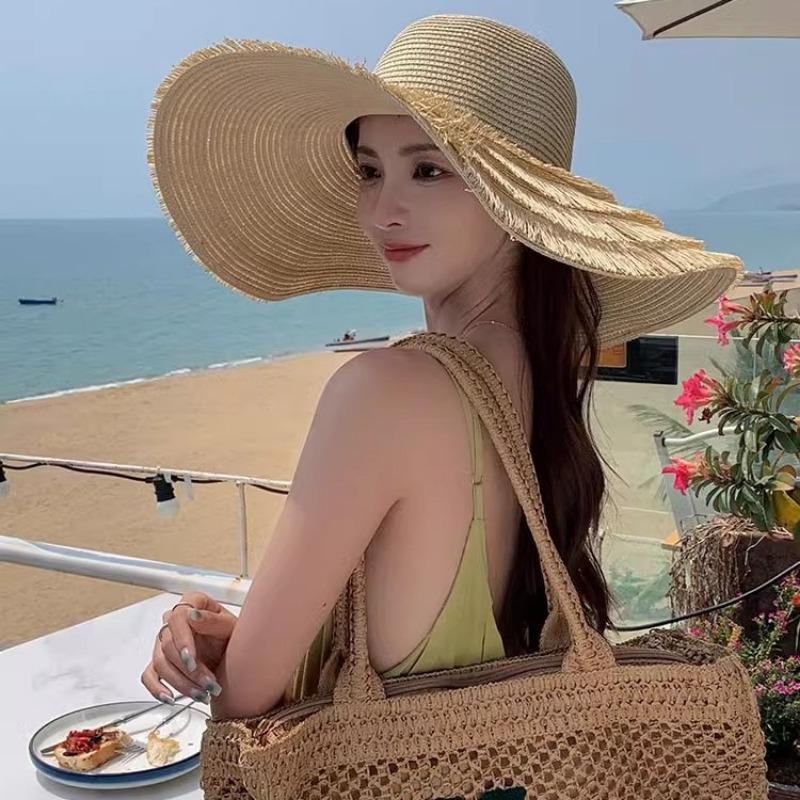 Wind Spring Summer New Vacation Big Brim Beach Hat Foldable Sun Protection Sunshade Seaside Straw Hat Sun Hat