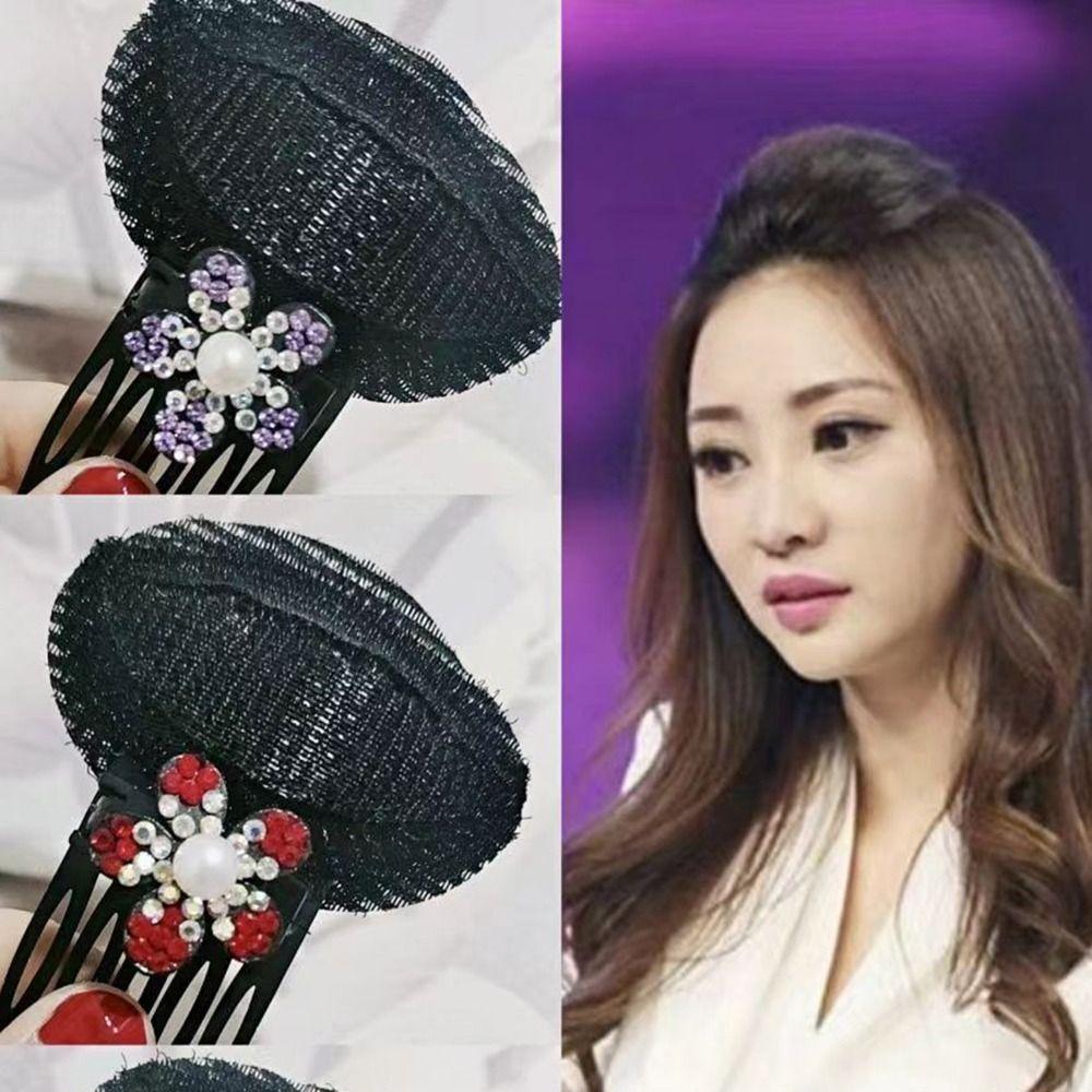Rhinestone Puff Hair Head Cushion Flower Invisible Volume Hair Clip Elegant Hair Base  Girl