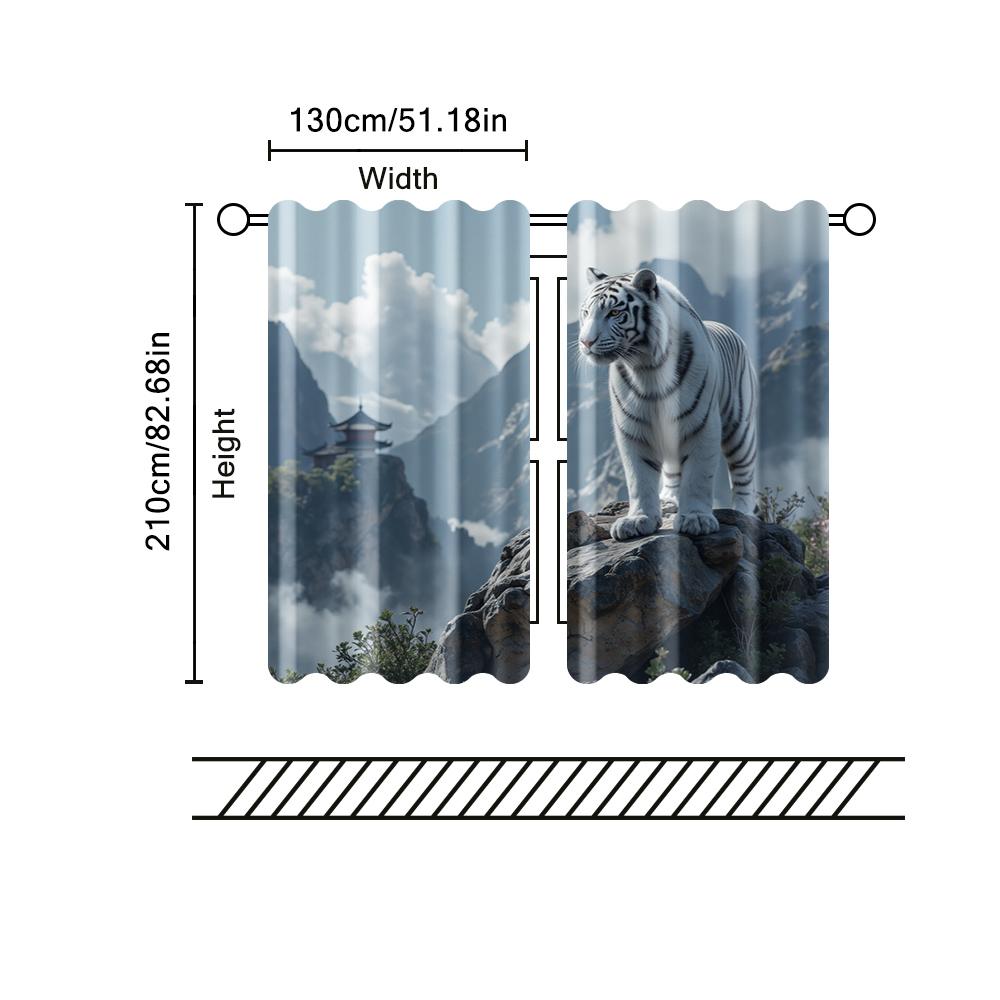 Set Of 2 Filtering Curtains Excluding Rods Non Movable Without Batteries Vibrant Tiger Use Bedrooms Living Rooms Curtain Polyester Ideal For Area