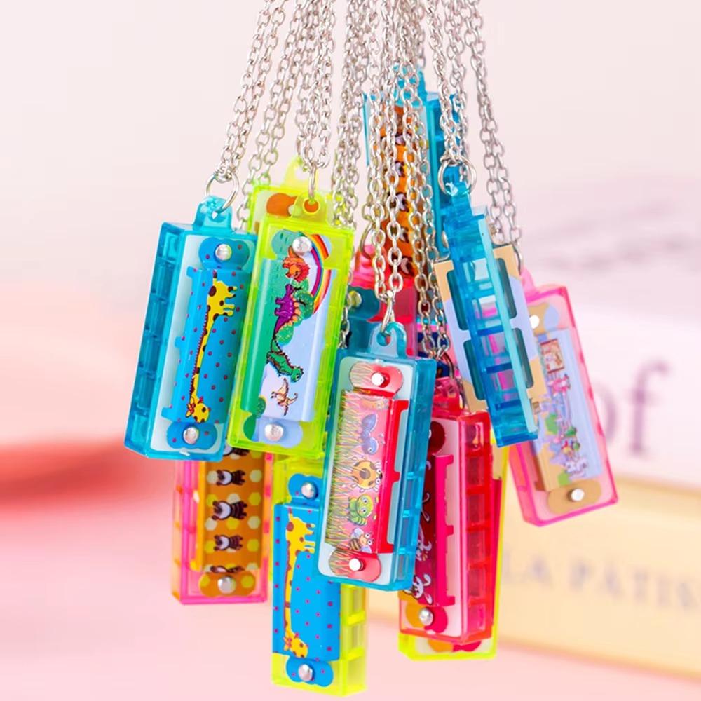 10pcs Mini Necklace Harmonica Cartoon Developmental Toys  Kindergarten School Gift Pack