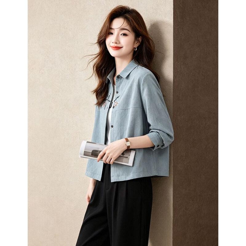 D.F.DEAR Women's Embroidered Floral Cotton Long-Sleeve Shirt