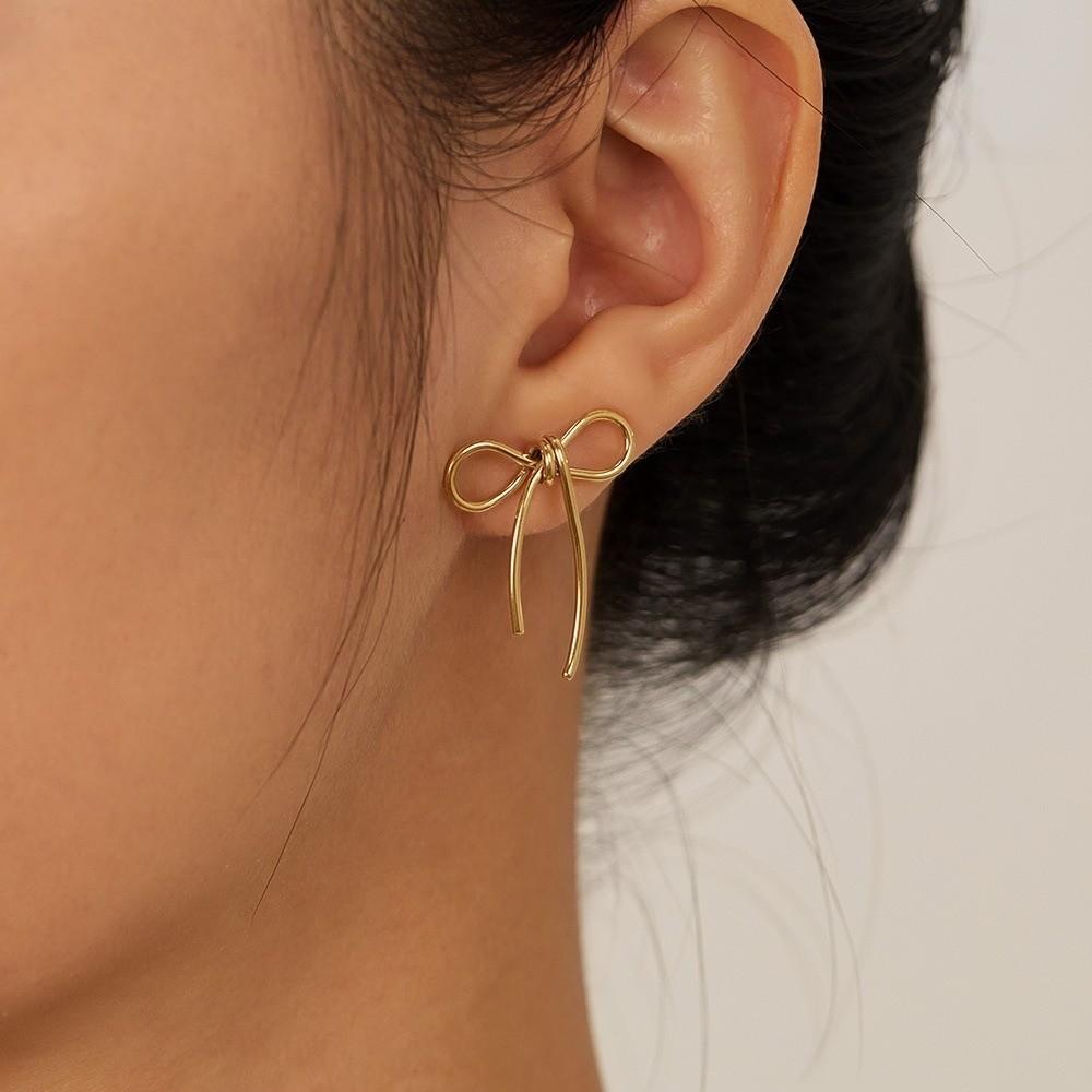 Elegant Gold Color Bow Stud Earrings Party Jewelry Stainless Steel Bowknot Earrings Gifts Women's Stud Earring Women