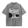 Retro Acid Wash Oversized T-Shirt Seltsame Katze Fliegende Untertasse Vintage Grafik Lässig Herren Damen Sommer Oberteile