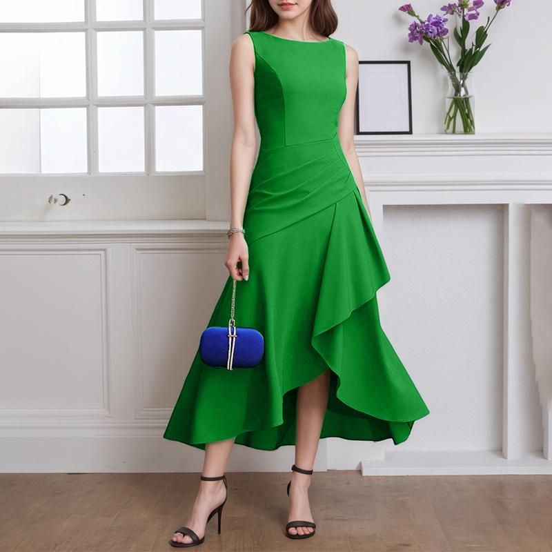ZANZEA Women Elegant Casual Round Neck Summer Sleeveless Ruffles Dress