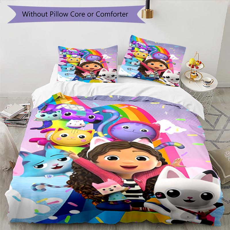 3pcs Gaby's Bubble House3 Design Cover Set - HD Printed Bedding with 1 Cover and 2 Pillowcases - Perfect for Home and Dorm Decor