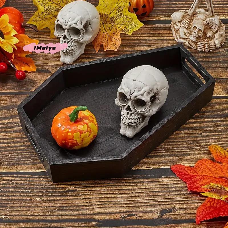Gothic Black Coffin-Shaped Wooden Storage Box Makeup Organizer Tray Cosmetic Holder for Home And Office Decor Halloween Theme