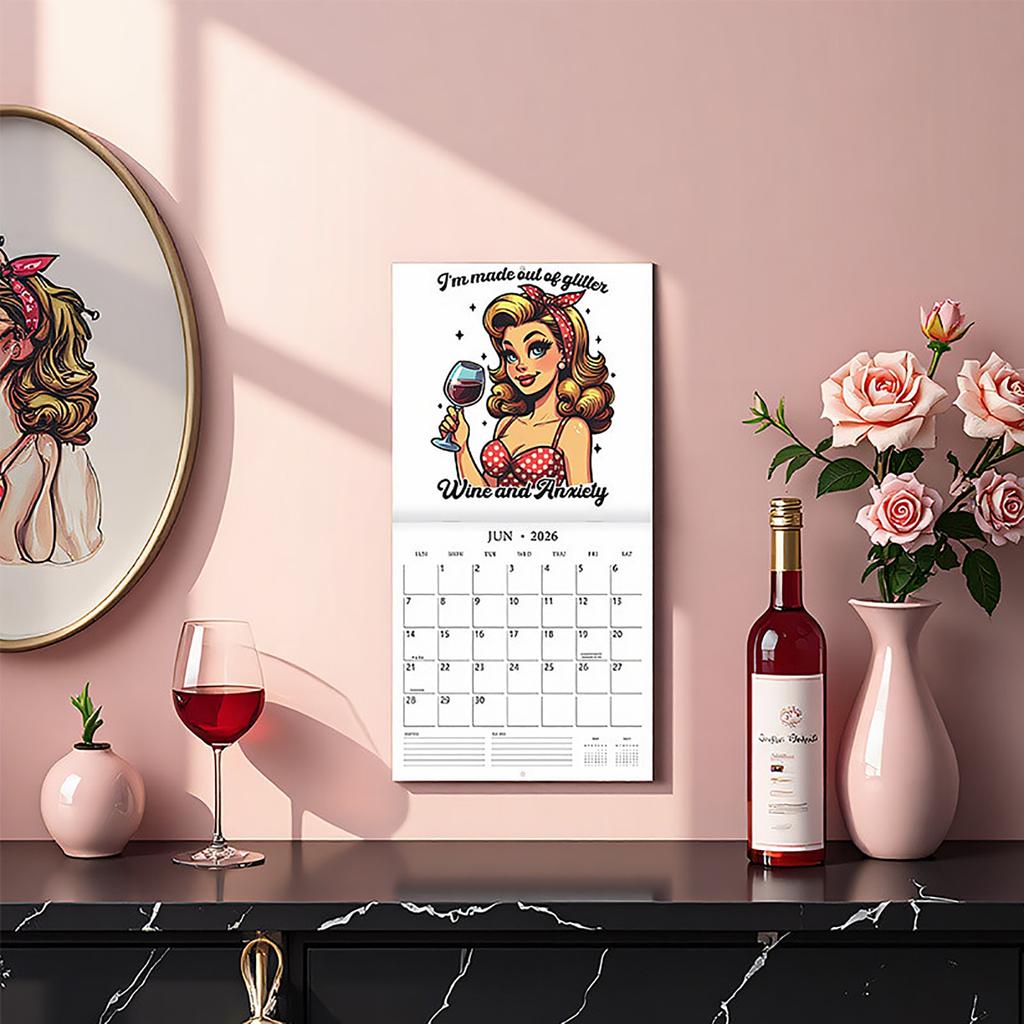 Vintage Pin Up Girl Wall Calendar – Retro American Style Monthly Hanging Art Calendar For Home Decoration