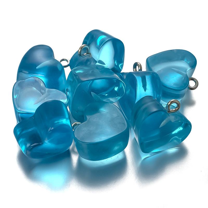 10pcs/Lot Color Transparent Resin Heart Pendants Beads Candy Color Charms for Jewelry Making DIY Necklace Earrings Accessories