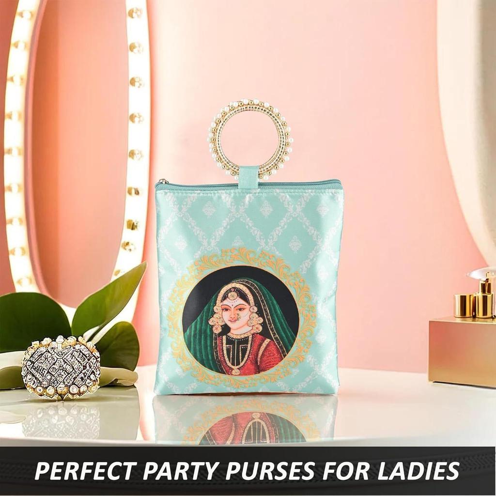 2 Pcs Silk Small Hand Bags for Women Stylish with Zip & Handle | Traditional Handheld Bags for Women | Ethnic Ladies Purse Handbag for Return Gifts