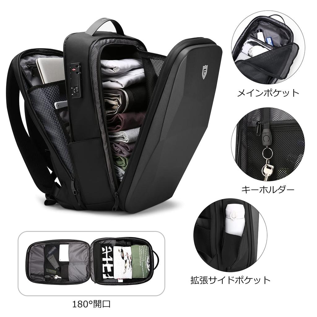 FENRUIEN Hard Shell Backpack, Waterproof, TSA Lock, Anti-Theft, Large Capacity, Expandable Capacity, Fits 15-17 Inch Laptops, Lightweight, USB