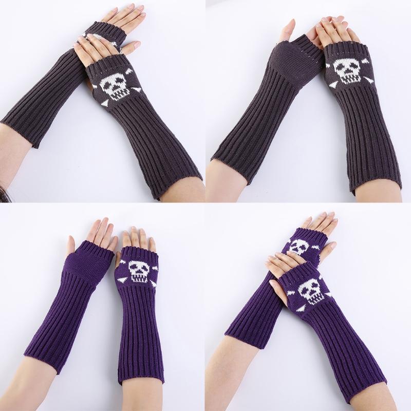 Winter Warme Fäustlinge Strick Fingerlose Armstulpen Warme Fahr-Armstulpen Totenkopf Dehnbar Weiche Handschuhe Halloween Kostüm